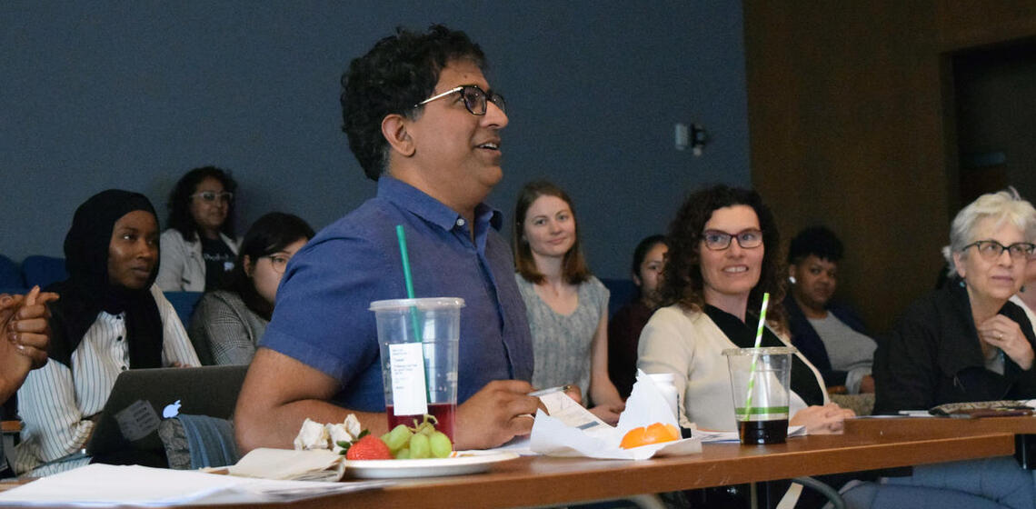 Professor Jaspal Sandhu speaking at the 2019 capstone presentations