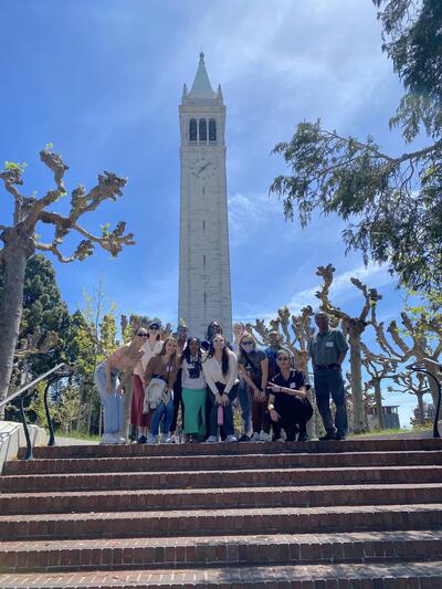UW and UC Berkeley students and faculty outside UC Berkeley's Sather Tower